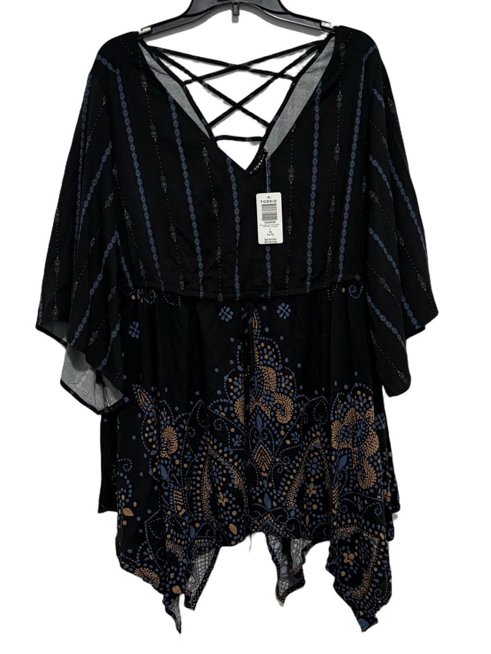 Torrid Black Tunic with Blue & Tan - Picture 1 of 7